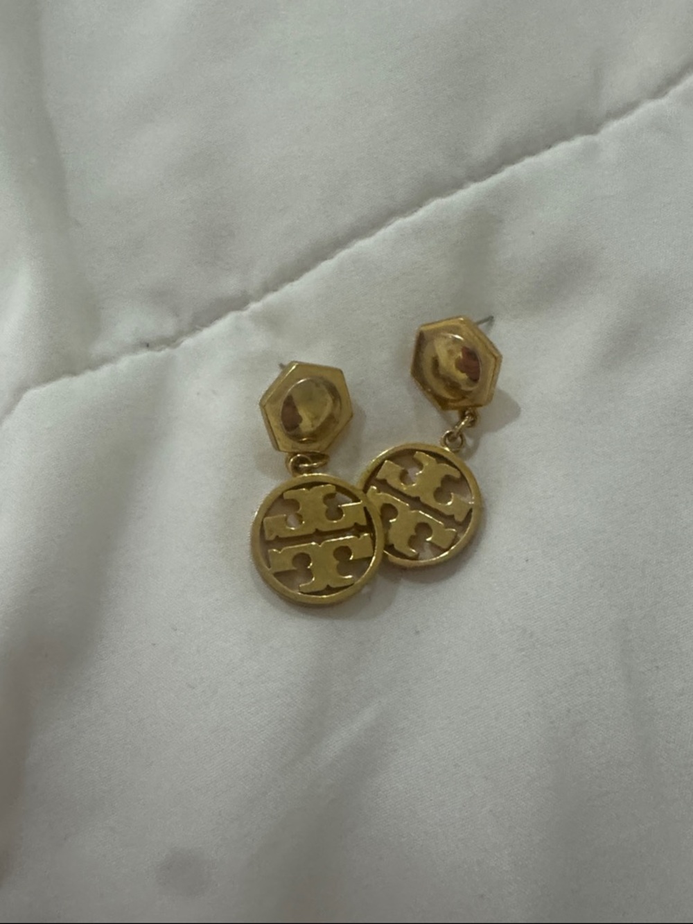 Authentic Tory Burch Gold Logo Drop Earrings